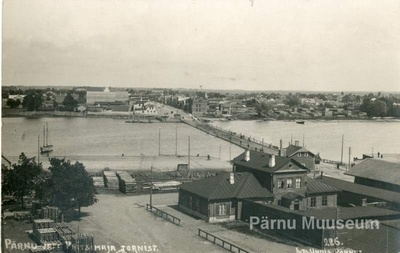 Photo postcard, Pärnu view, pictured from the tower to the river.  duplicate photo