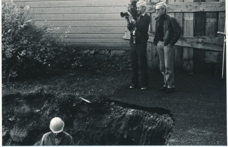 Foto. Lihula sidehoone nurgakivi panek september 1985. ETV reporter R.Hanson.