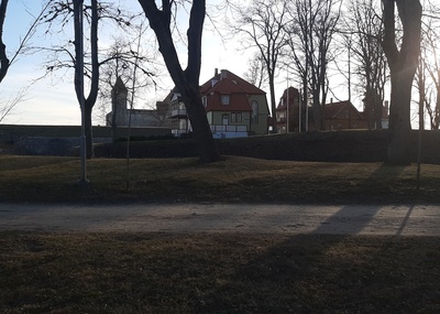 Kuressaare Fortress. View of the historical wooden building built on the NO fortress and NO-ravelin Lossi tn 16 rephoto