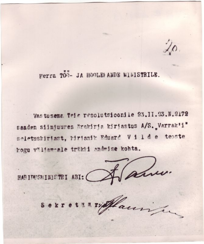 Kiri töö- ja hoolekande ministrile