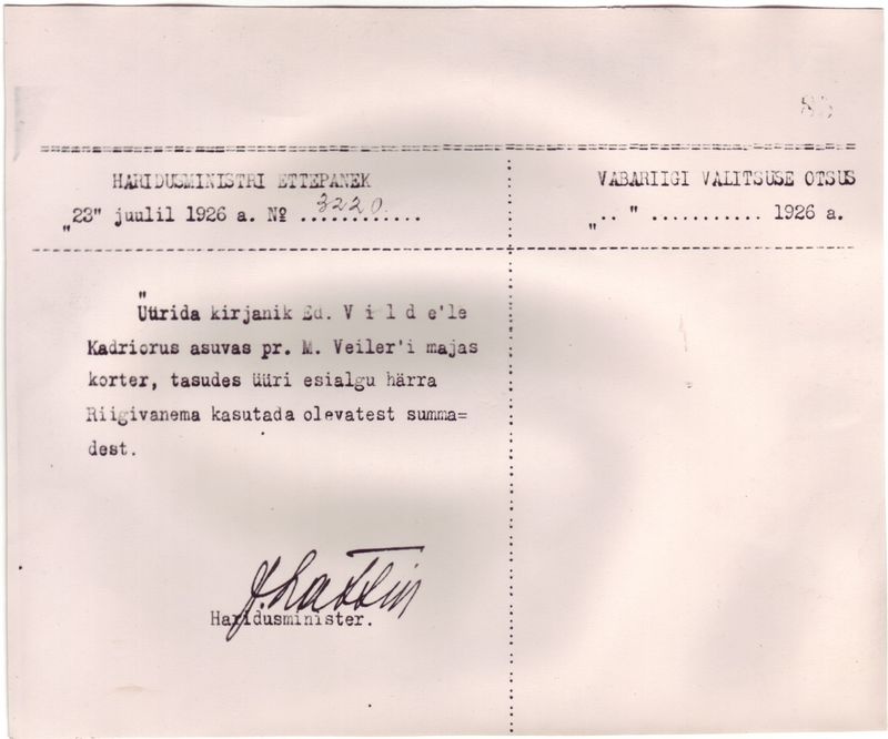 Haridusministri ettepanek valitsusele