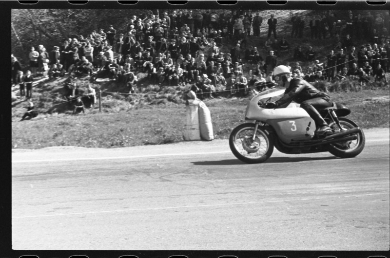 Kalevi Suursõit on the Pirita-Kose-Kloostrimetsa circular track. Motorcycle on the track. 1969 Kalev Suursõit. Ants Kalam.