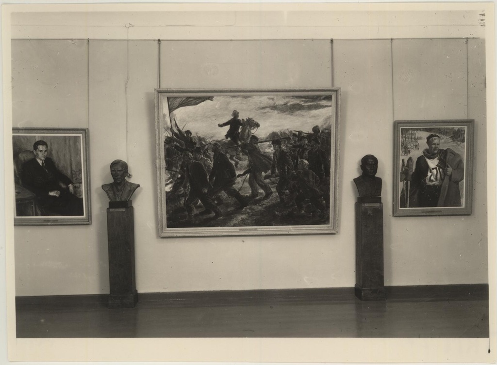 Näitus Tartu Riiklikus Kunstimuuseumis "Nõukogude eesti kunst aastail 1940-1950" (avatud 19. juulil 1950). Toa nr III peasein