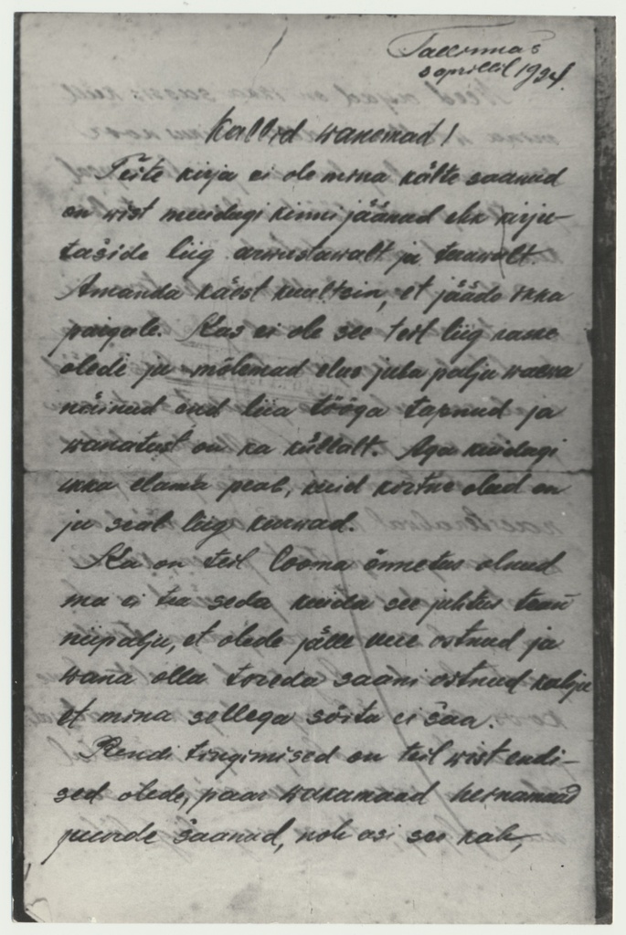 fotokoopia, J. Tombi kiri vanematele Tallinna vanglast, 1924