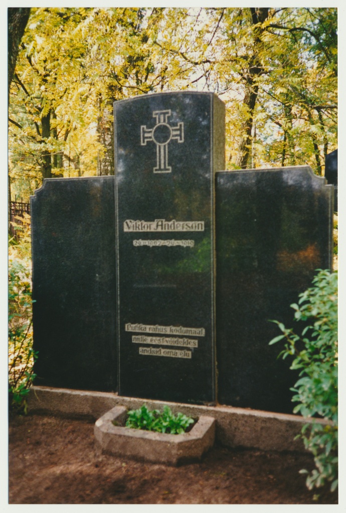 foto, Viljandi, Vana kalmistu, hauakivi, Viktor Anderson, 1993, foto J. Pihlak, värviline
