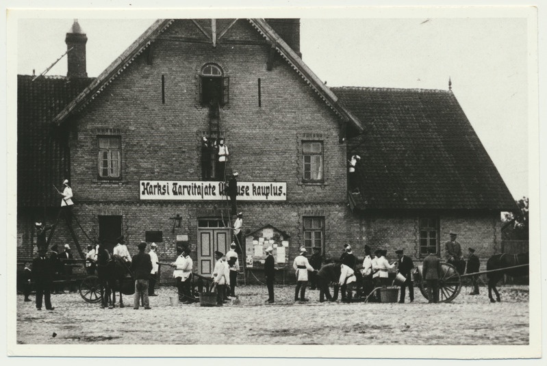 fotokoopia, Viljandimaa, tuletõrje õppus Karksi TÜ kaupluse ees, u 1920