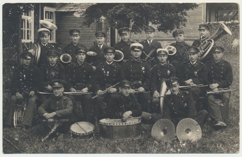 foto, Viljandimaa, Suure-Jaani tuletõrje orkester (nimed), u 1935, foto O. Mägi