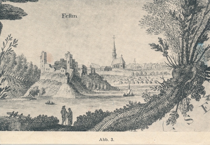 foto gravüürist, Viljandi, üldvaade järvelt, 18. sajandi lõpp