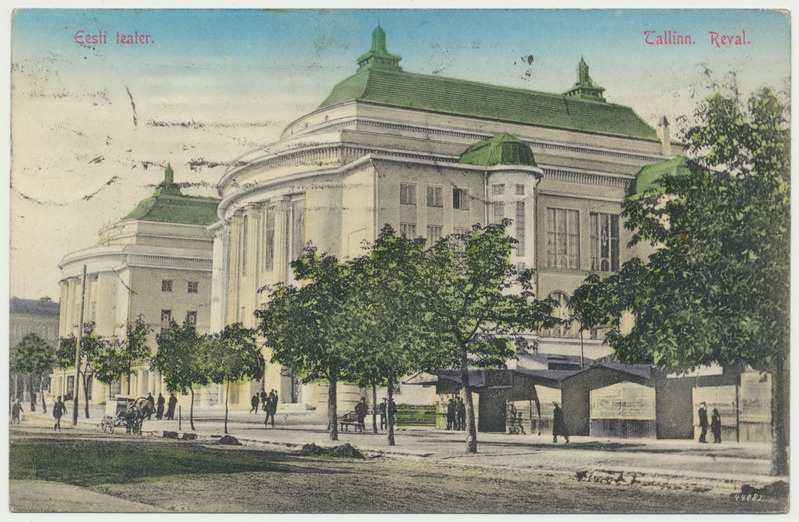 värviline trükipostkaart, Tallinn, teater Estonia, u 1915, kirjastus Ploompuu