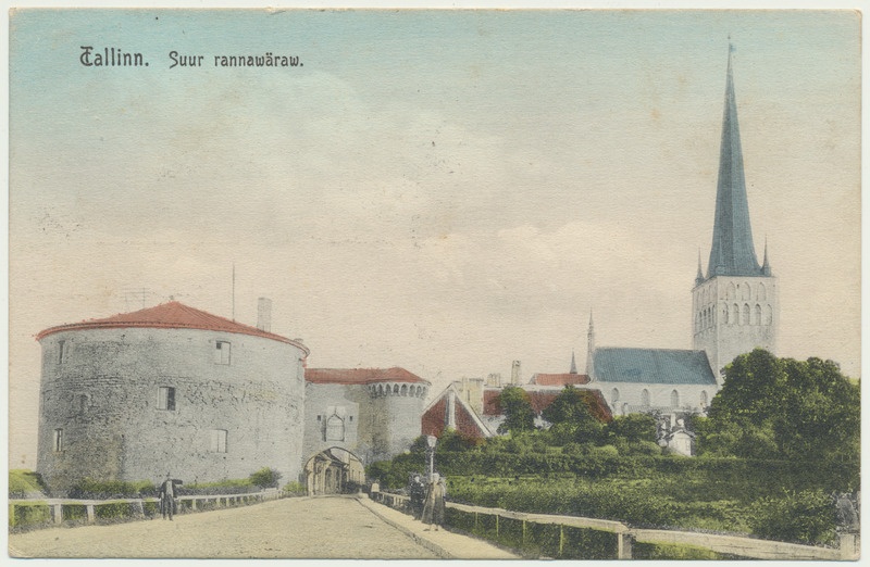 värviline trükipostkaart, Tallinn, Suur Rannavärav, Paks Margareta, u 1905, kirjastus R. von der Ley