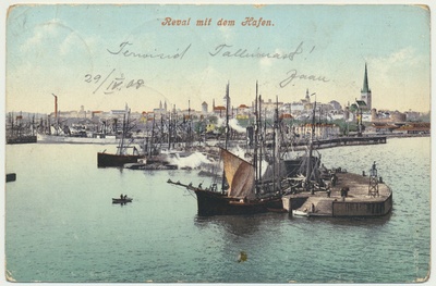 värviline trükipostkaart, Tallinn, sadam, u 1906, kirjastus von der Ley  similar photo