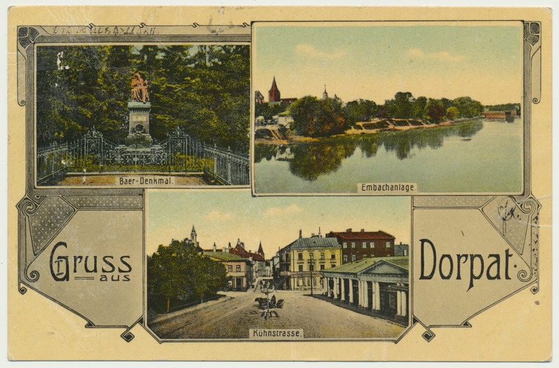 värviline trükipostkaart, Tartu, 3 vaadet, u 1905, kirjastaja V.J. Solba