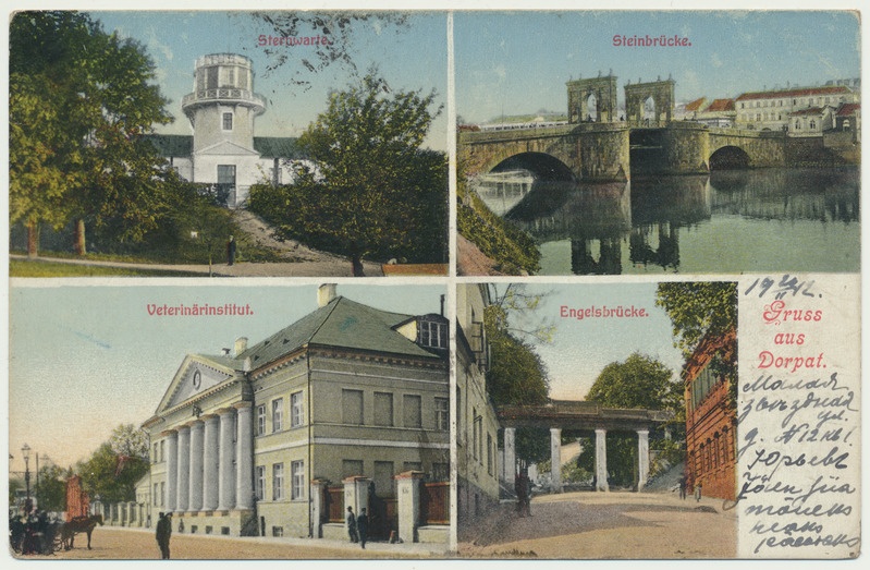värviline trükipostkaart, Tartu, 4 vaadet, u 1910, kirjastaja H. Raag