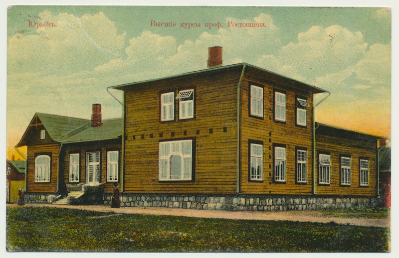 värviline trükipostkaart, Tartu, Näituse tn 20, professor M. Rostovtseri eraülikool, 1908, kirjastaja H. Raag