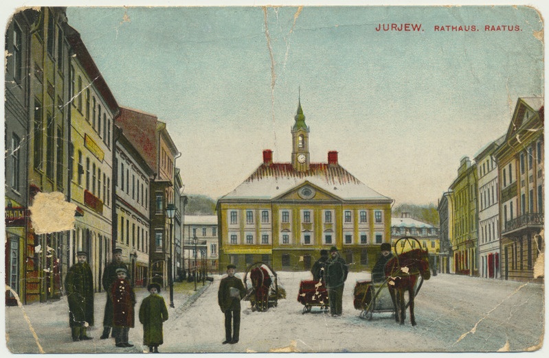 värviline trükipostkaart, Tartu, raekoda, raekojaplats, u 1910, kirjastaja J. Jaik