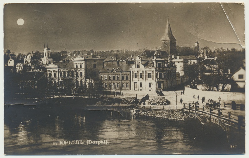 fotopostkaart, Tartu, Emajõgi, Puusild, hooned, u 1910