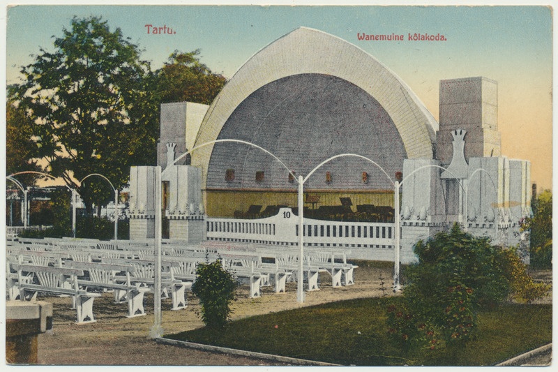 värviline trükipostkaart, Tartu, teater Vanemuise kõlakoda, u 1910, kirjastaja H. Raag