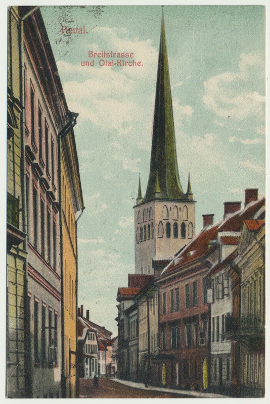 värviline trükipostkaart, Tallinn, Lai tn., Oleviste kirik, u 1910