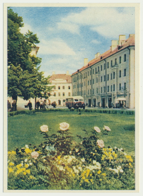 värviline trükipostkaart, Tartu, Nõukogude tänav, 1953, foto E. Ignatovitš