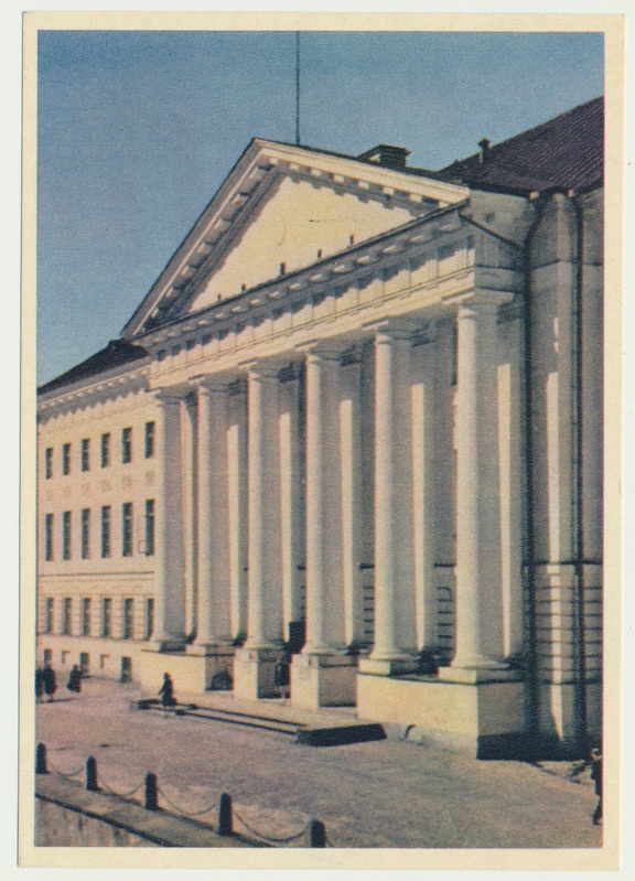 värviline trükipostkaart, Tartu, ülikooli peahoone, 1953, foto E. Ignatovitš