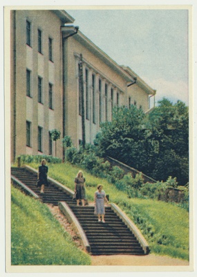 värviline trükipostkaart, Tartu, Õpetajate Instituut, 1953, foto E. Ignatovitš  duplicate photo