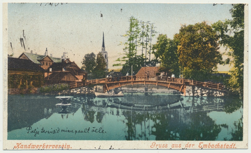 värviline trükipostkaart, Tartu, Käsitööliste seltsi suveaed, u 1905