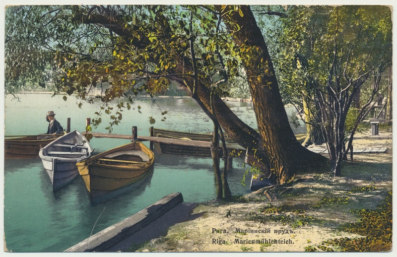 värviline trükipostkaart, Riia, Marienveski tiik, paadid, u 1910