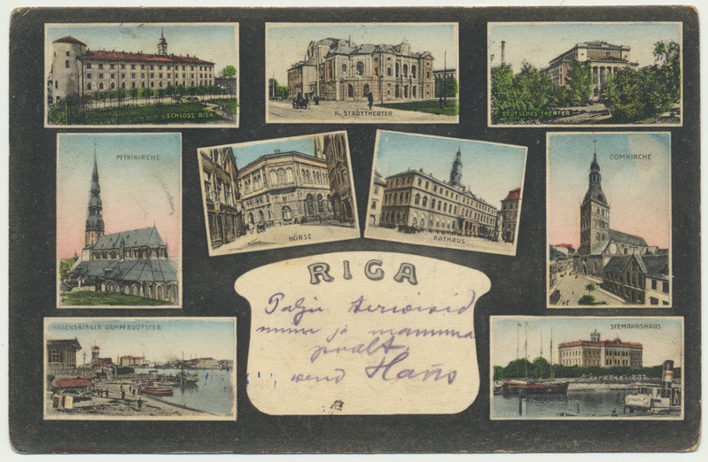 värviline trükipostkaart, Riia, 9 vaadet, u 1905