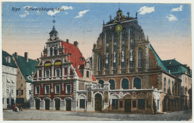 värviline trükipostkaart, Riia, Mustpeade maja, u 1915