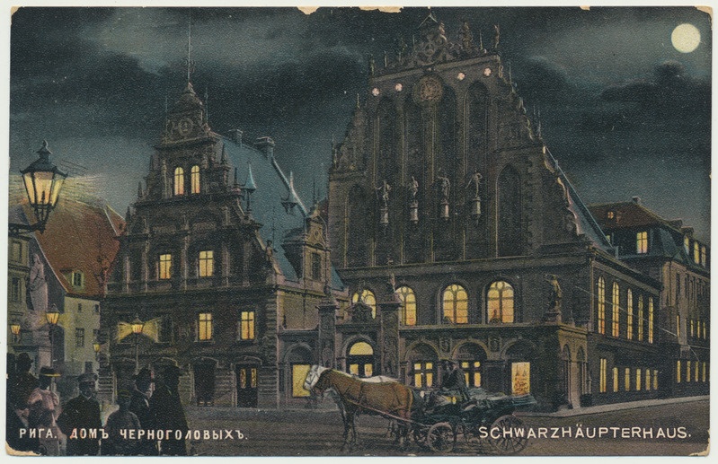 värviline trükipostkaart, Riia, Mustpeade maja, u 1913