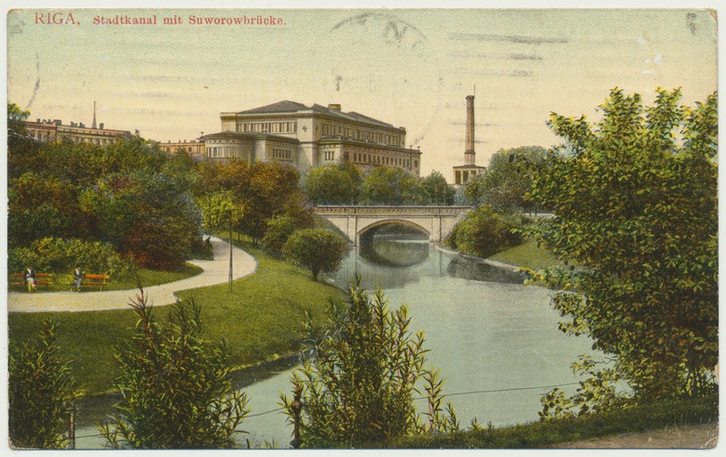 värviline trükipostkaart, Riia, Linnakanal, Suvorovi sild, u 1910