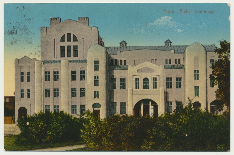 värviline trükipostkaart, Pärnu, Endla teater, u 1930