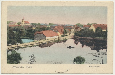 värviline trükipostkaart, Valga, üldvaade, ees Ramsi veski, u 1908  duplicate photo