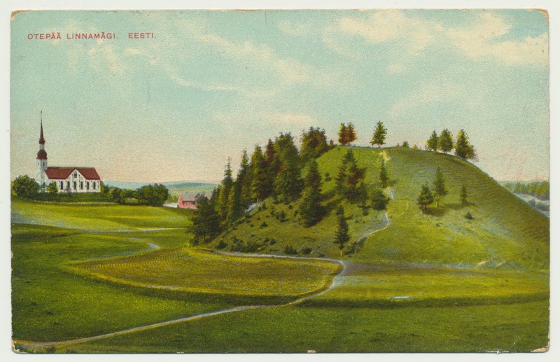 värviline trükipostkaart, Otepää, Linnamägi, kirik, u 1910