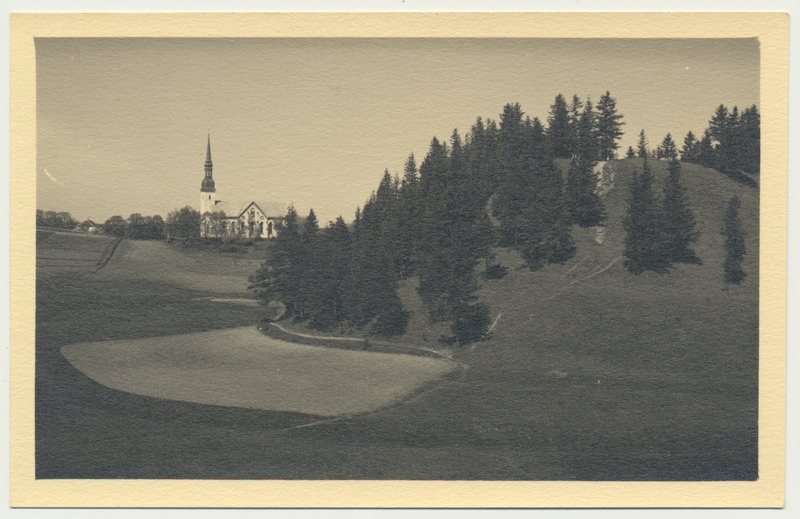 fotopostkaart, Otepää linnamägi, kirik, u 1920