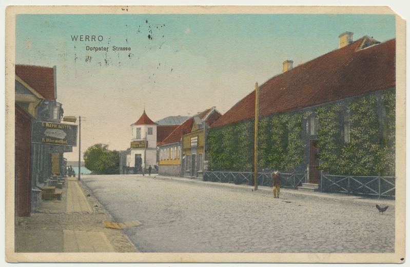 värviline trükipostkaart, Võru, Tartu tn, u 1910