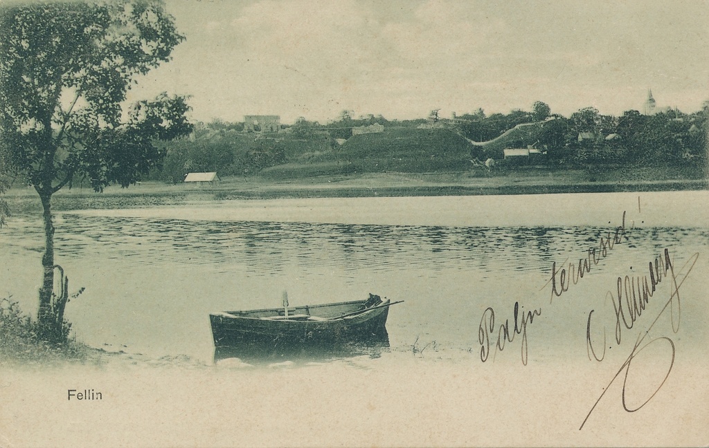 trükipostkaart, Viljandi, järv, paat, lossimäed, u 1906