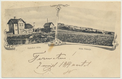 trükipilt, Viljandimaa, 2 vaadet, Abja raudteejaam, Abja üldvaade, u 1910  duplicate photo