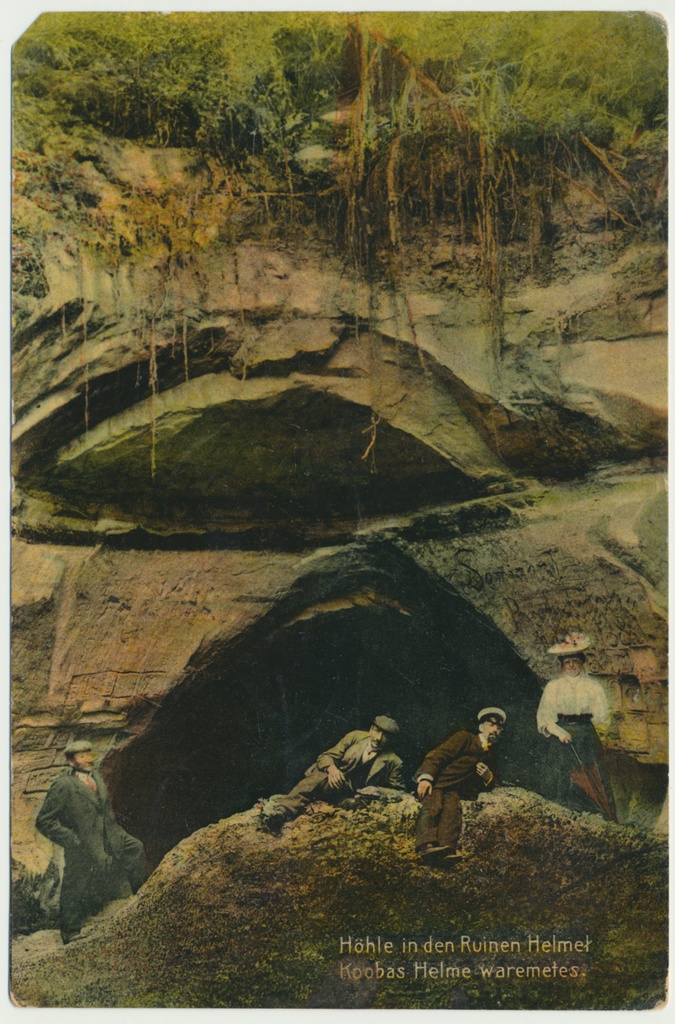 trükipostkaart, koloreeritud, Valgamaa, Helme koobas, inimesed, u 1910, kirjastaja G. Karro