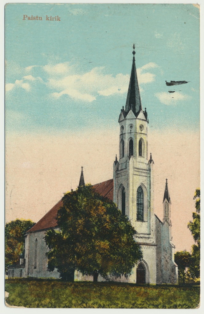 trükipostkaart, koloreeritud, Viljandimaa, Paistu kirik, u 1910, kirjastaja H. Leoke