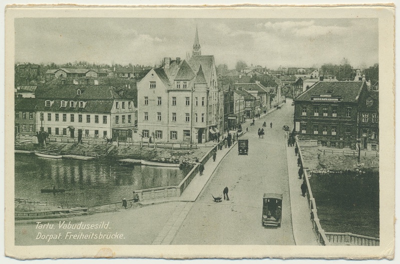 trükipostkaart, Tartu, Emajõgi, Vabaduse sild, hooned, u 1930