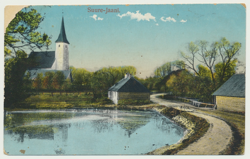 trükipostkaart, koloreeritud, Viljandimaa, Suure-Jaani, järv, kirik, u 1910, kirjastaja J. Litter