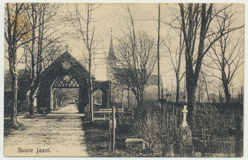 trükipostkaart, Viljandimaa, Suure-Jaani, surnuaed, kirik, u 1915, kirjastaja J. Litter