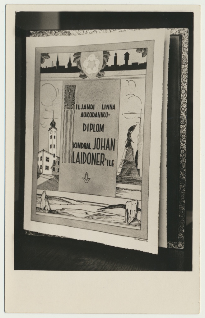 fotokoopia, aukodanik J. Laidoneri diplom, pilt, tekst