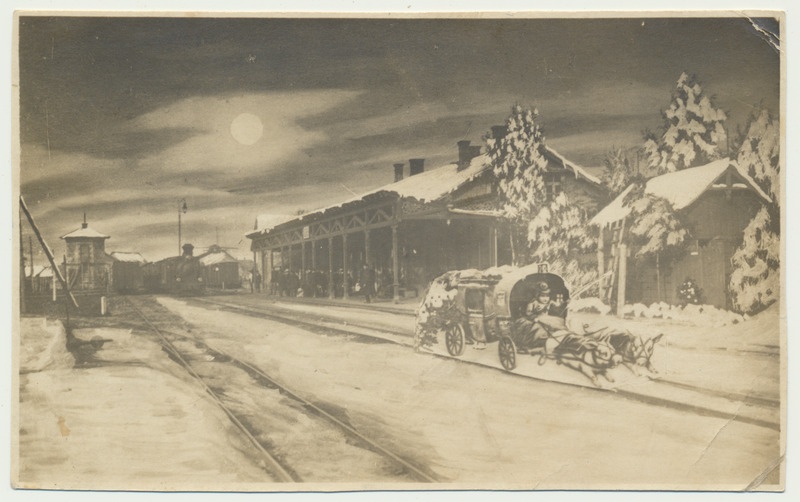 fotopostkaart -jõulukaart, Viljandi, raudteejaam, u 1920?