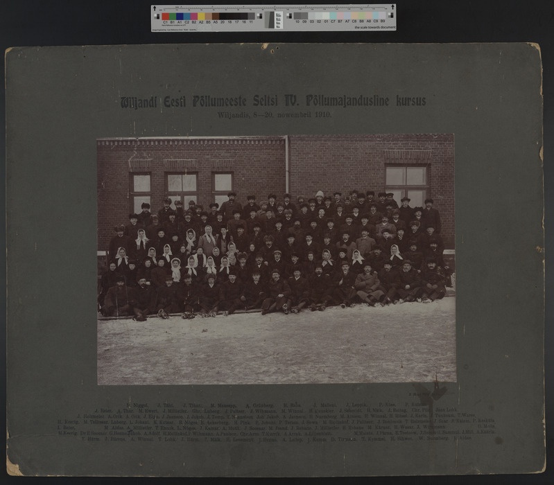 foto papil, Viljandi EPS, IV põllumajanduskursus, grupp, nimed, 1910, foto J. Riet