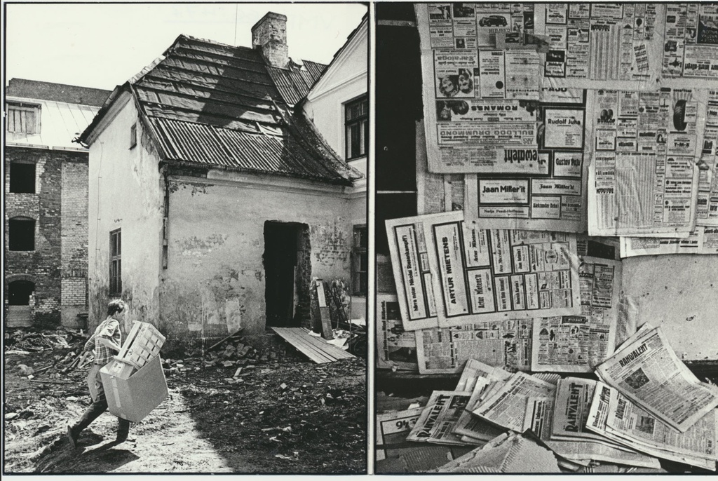 foto, Viljandi muuseum, ehitus (lammutatud tiivas olnud ajalehed), 1993