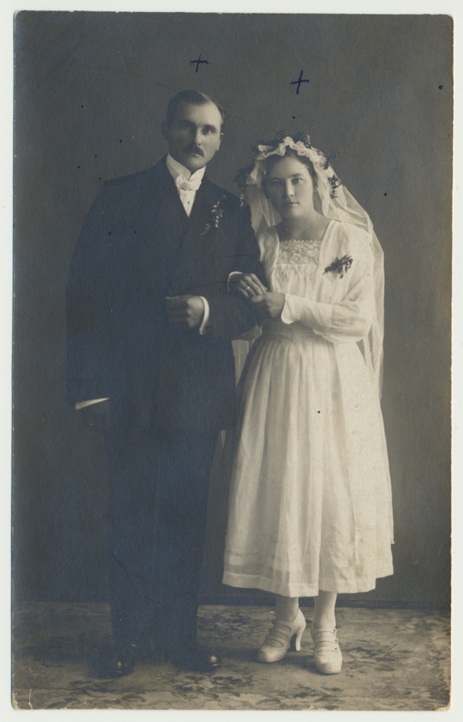 foto, Jüri ja Emilie Tihane, pulm, u 1920, Valma, foto Hallikas/Teng