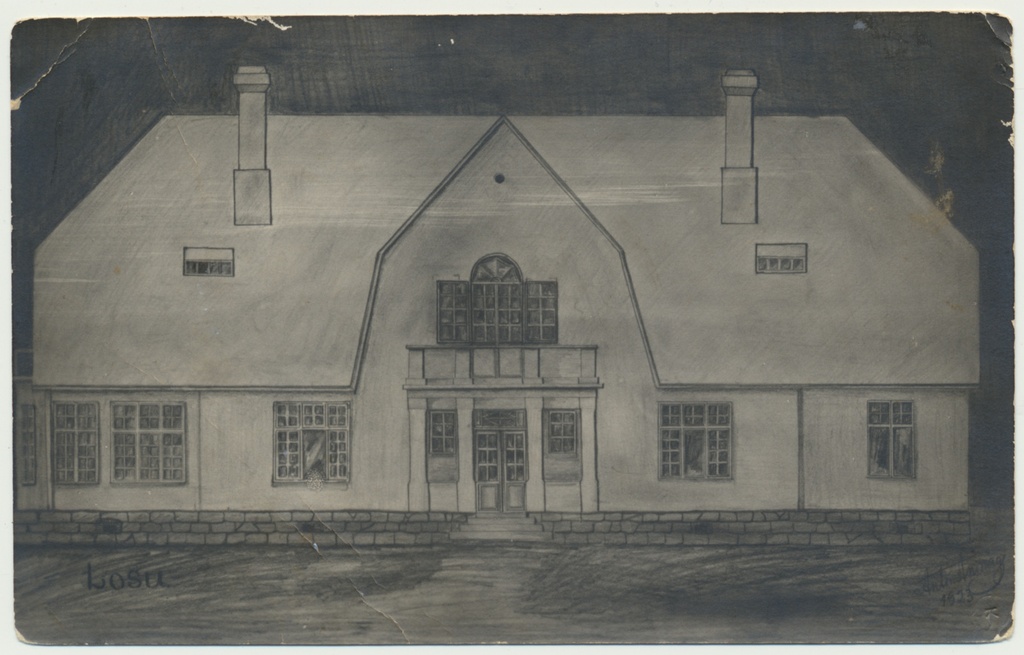 foto, Pärnumaa, Halliste khk, Peraküla, Suure-Losu talu, joonistus elumajast, u 1914