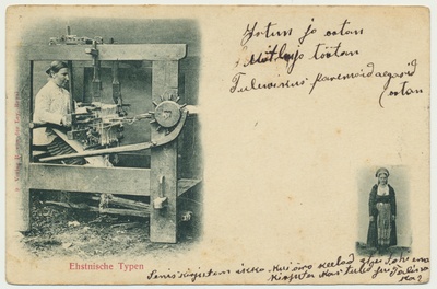 trükipostkaart, naine kangastelgedega, u 1910  duplicate photo
